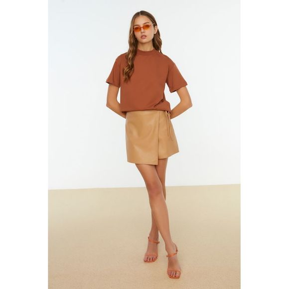 NWT Trendyol Women Regular Standing collar Knit T-Shirt - Picture 6 of 13